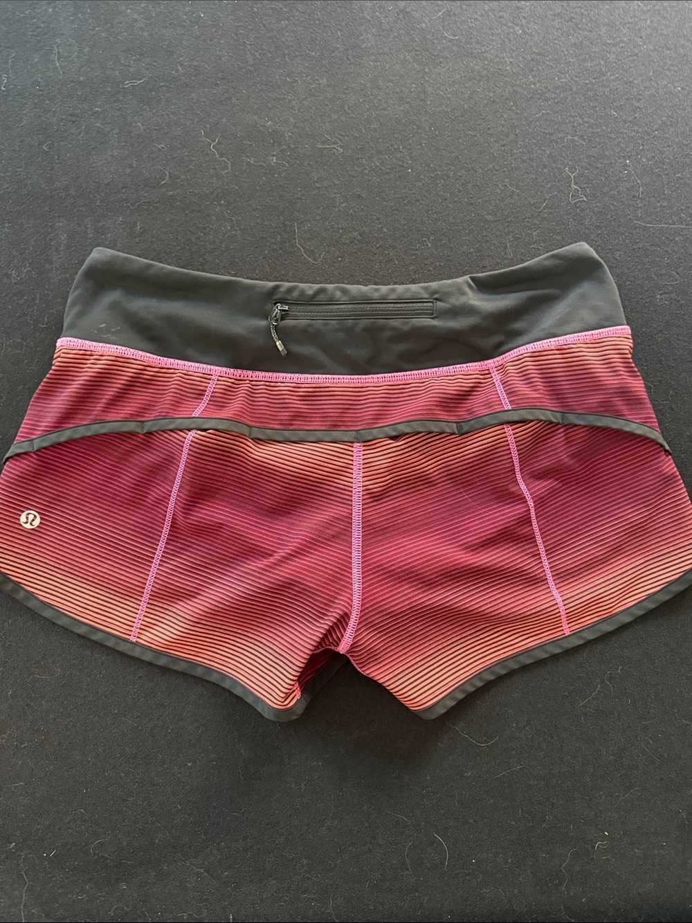 lululemon athletica Speed Up Pink Ombre Athletic Shorts with Black Waistband